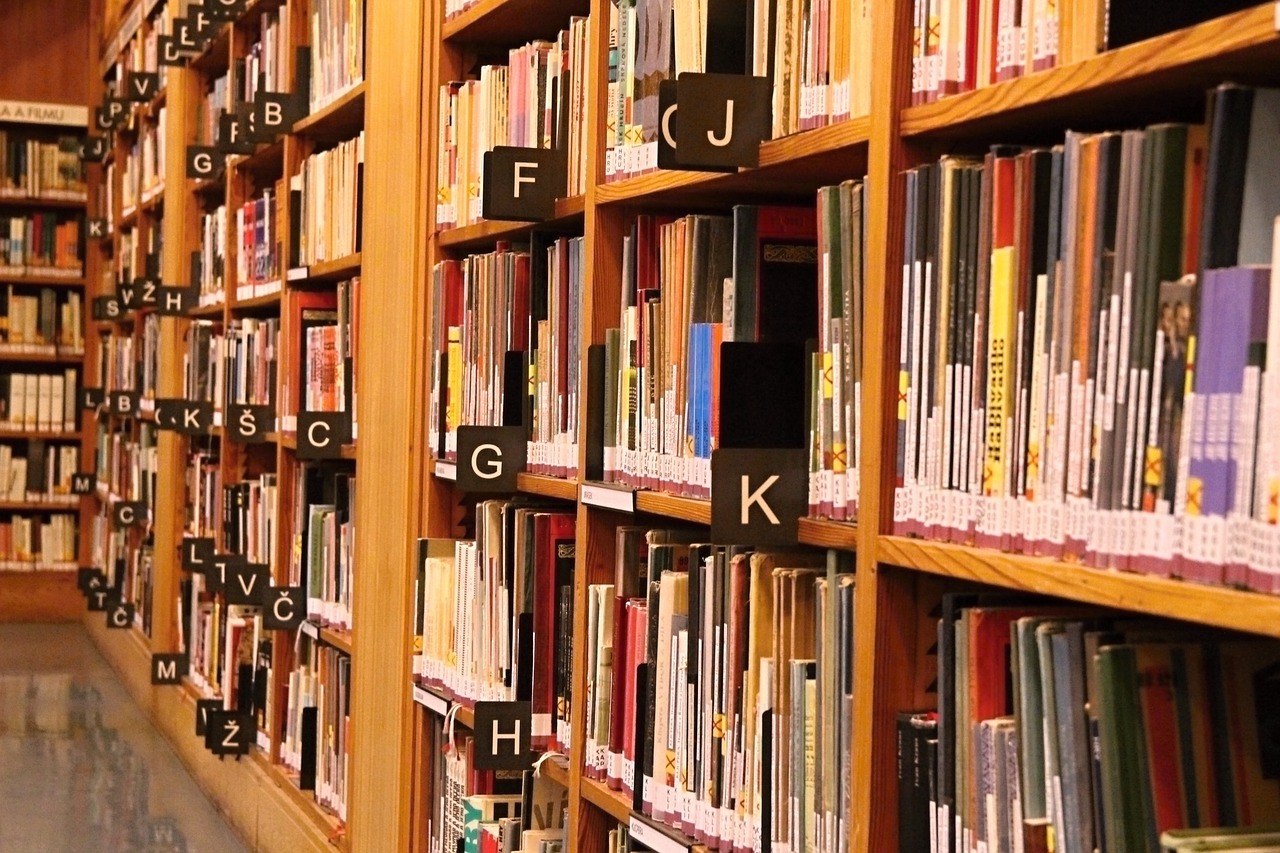 books, library, alphabet
